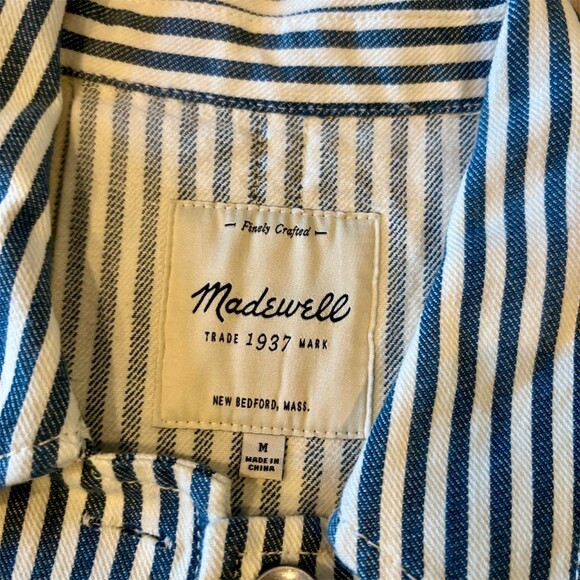 Madewell Chore Utility Jacket Womens M Blue White Stripe Workwear Pockets - Picture 6 of 6